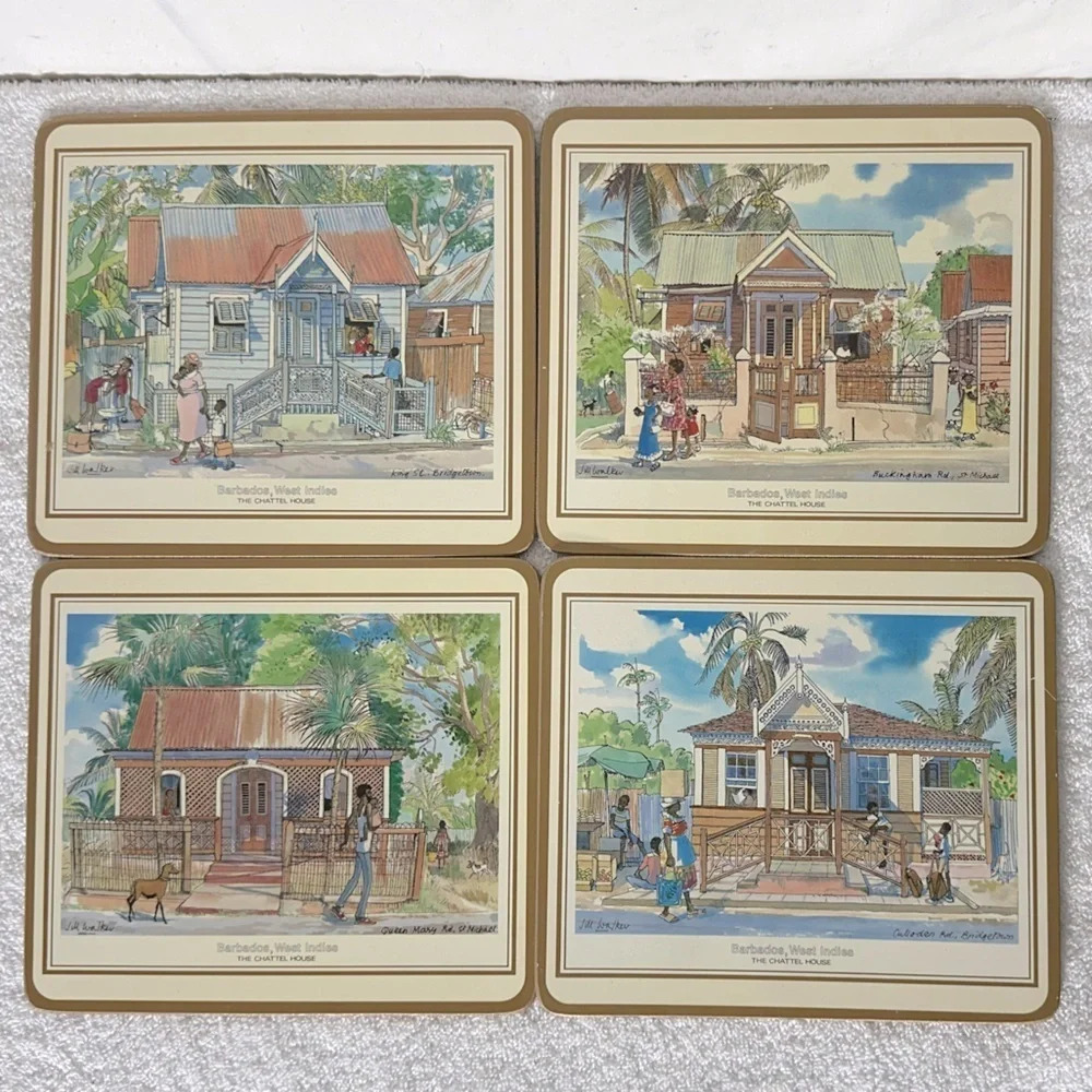 Vintage Pimpernel Luncheon Placemats Trivets Barbadian Chattel Houses Set Of 4